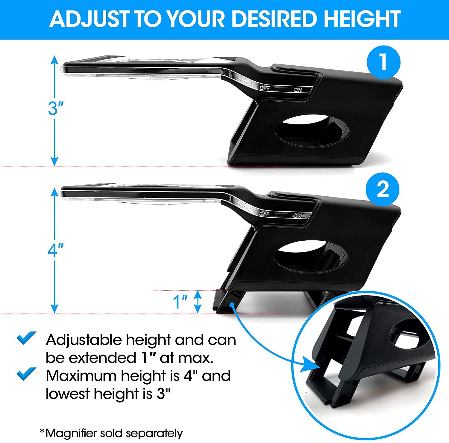 sliding legs to adjust height of the stand
